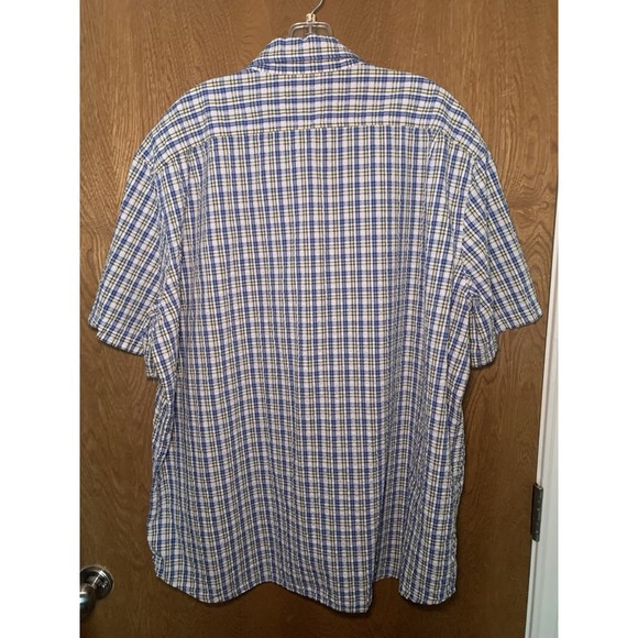 L.L. Bean Shirt Mens XXL Regular Fit Organic Cotton Blue Yellow Plaid Button-Up - Picture 6 of 7